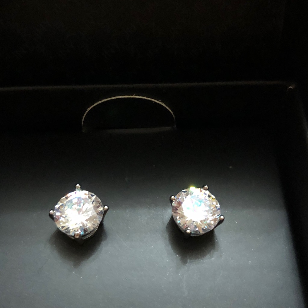 Jones New York Round Cz Stud Silver-Tone Earrings Nwot -Never Used